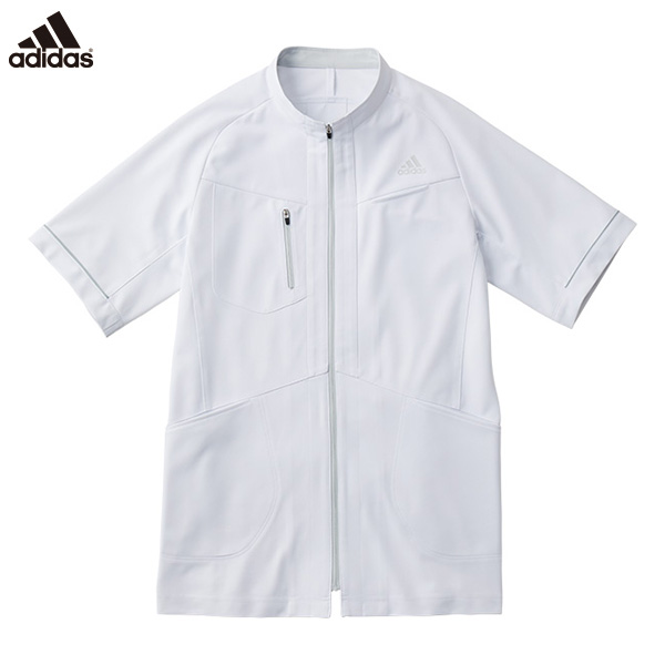 売り切り商品 Adidas 株式会社アプロンワールド Sms602 17 メンズジャケット ホワイト グレー 32ゲージトリコット 医療白衣 ユニフォーム Com